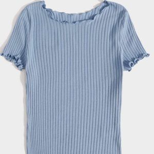 Shein Blue Ribbed Lettuce Crop Top